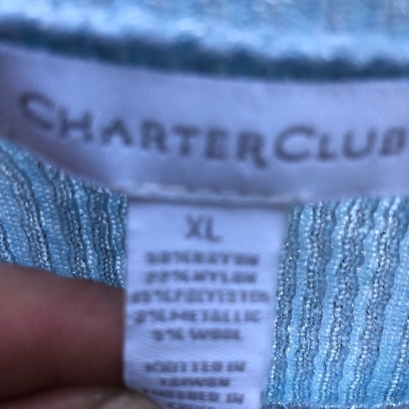 Charter Club size XL blue scoop neck ribbed knit tank top with silver threading - Picture 2 of 4